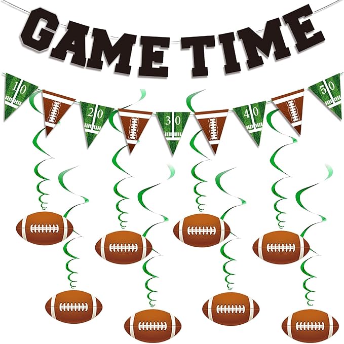 Football Party Decorations Banner & Spiral Set GAME TIME Banner with