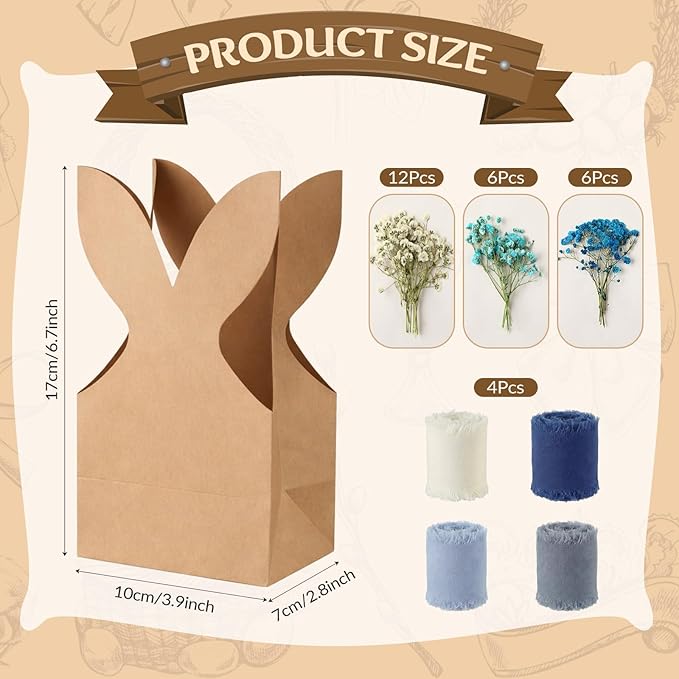 Affrolling 24 Set Boho Bow Easter Bunny Party Favor Bags DIY Bunny #3