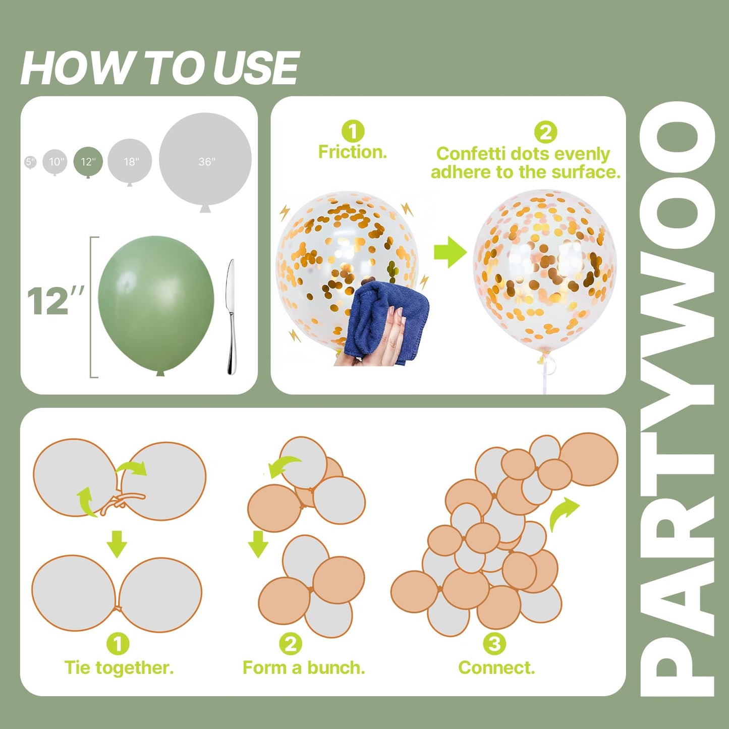 PartyWoo Pink and Green Balloons 65pcs 12 Inch Metallic Gold Sand