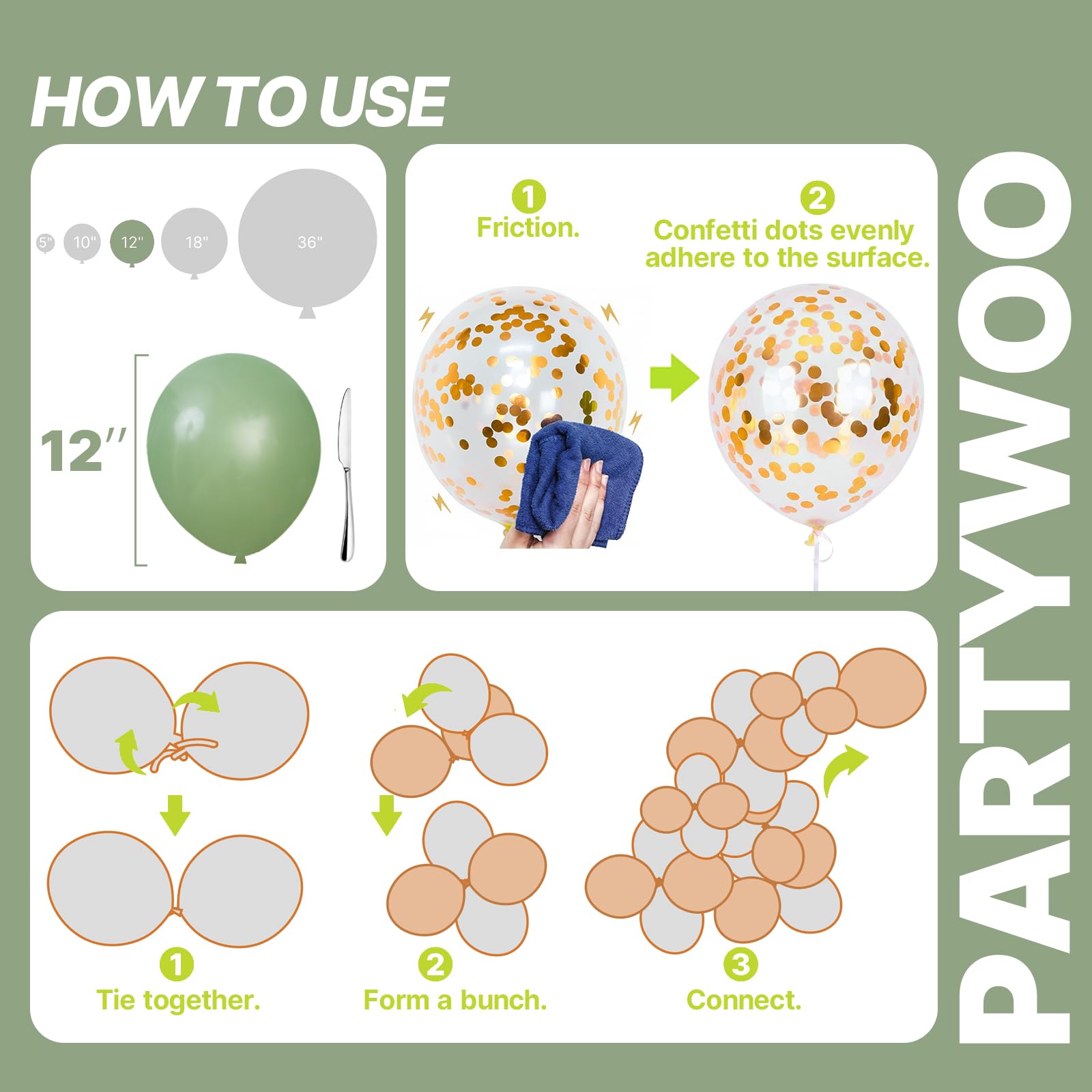 PartyWoo Pink and Green Balloons 65pcs 12 Inch Metallic Gold Sand
