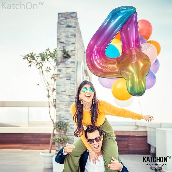 KatchOn, Giant Rainbow 4 Balloon Number - 40 Inch | Number 4 Balloons