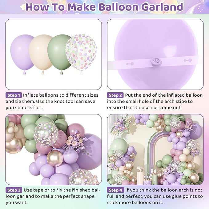 Ouddy Party Dusty Green Purple Pink Balloons Garland Arch Kit,