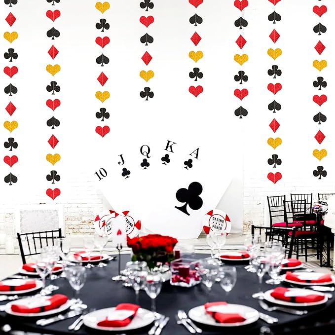 Red-Black Gold Casino Party-Decorations Streamers-Garland - 52ft