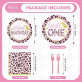96Pcs Pink Leopard 1st Birthday Party Decorations Wild One Birthday