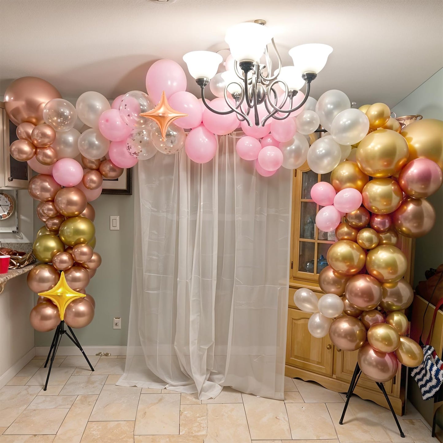 Pink and White Balloon Arch Kit, Pink and Gold Balloons Garland with