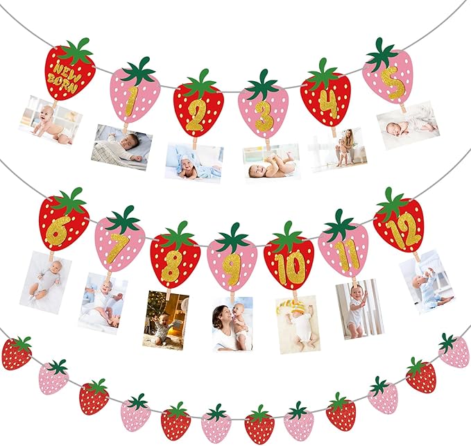 Strawberry First Birthday Party Decoration Berry 1st Monthly Photo