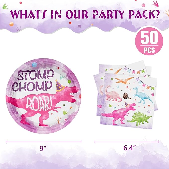 100 PCS Dinosaur Plates and Napkins Dinosaur Birthday Party Supplies