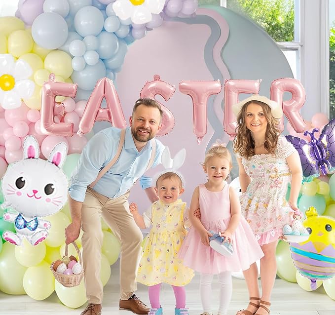 127Pcs Easter balloon garland arch kit with Easter egg chicken daisy