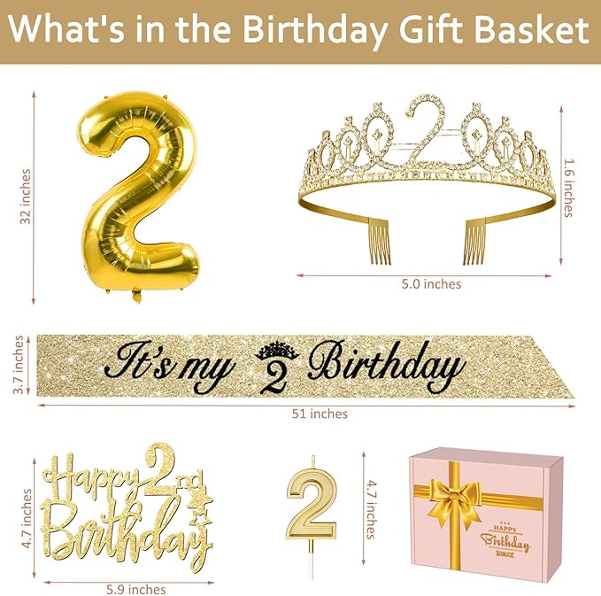 2nd Birthday Decorations for Baby Girls Including Sash and Crown