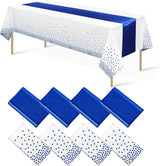 8Pack Disposable Plastic Tablecloths and Satin Table Runner White and