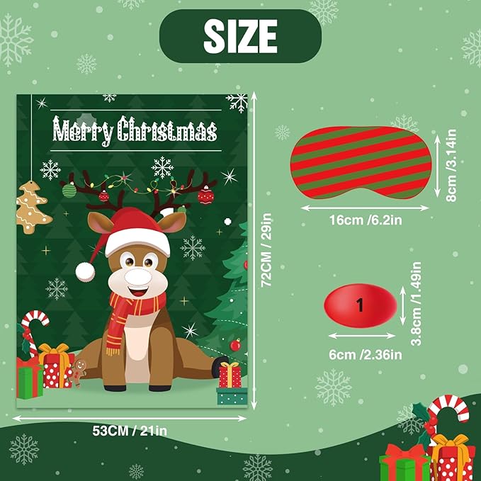 ASTARON Christmas Party Games for Kids, Pin The Hat on Reindeer with