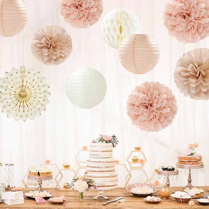 Champagne Gold Beige Peach Boho Party Decorations Streamers 14pcs