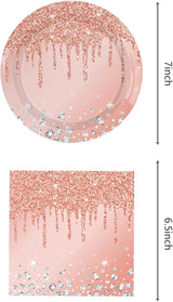 Pink Rose Gold Birthday Decorations Dessert Plates and Napkins for