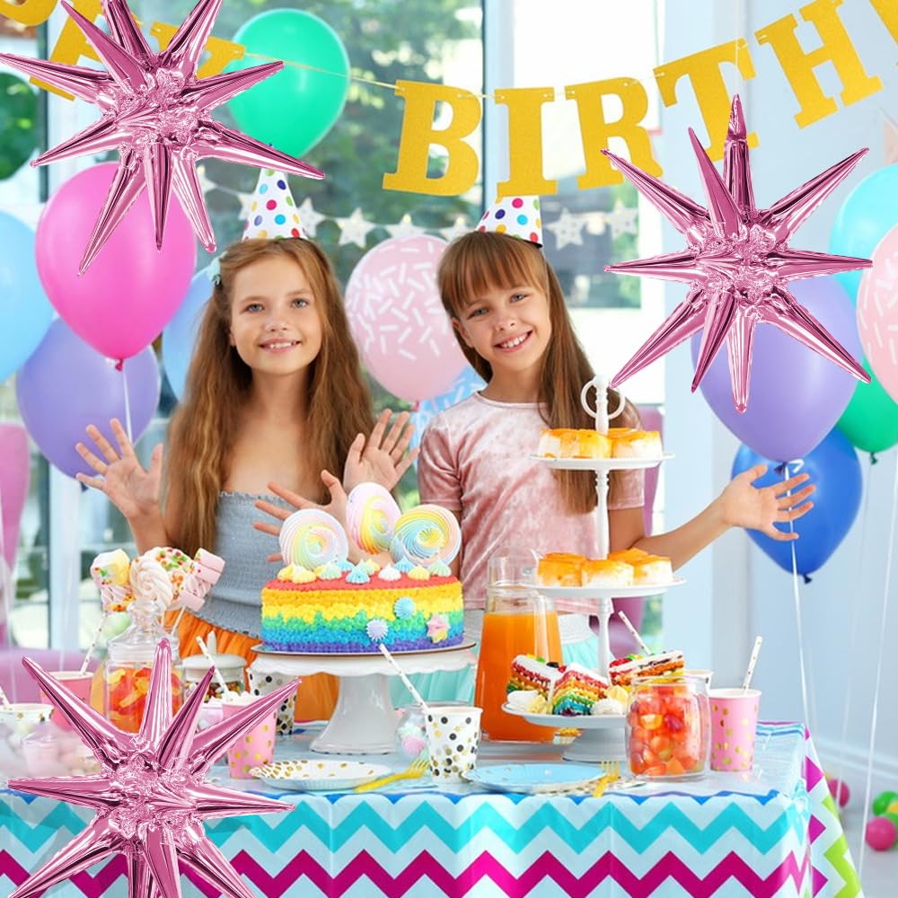 Pink Star Balloons 12pcs Foil Mylar Balloons Cone Spike Explosion Star