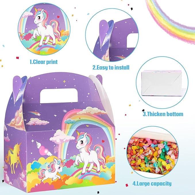 WERNNSAI Unicorn Party Favor Boxes - 12 Pcs Rainbow Unicorn Gift