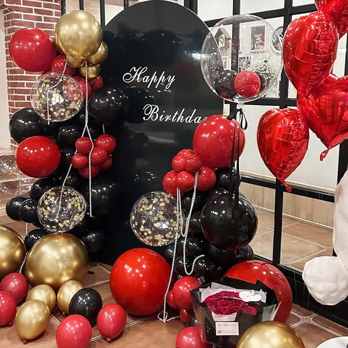 155Pcs Red Black Gold balloons Garland Arch Kit with Gold Confetti