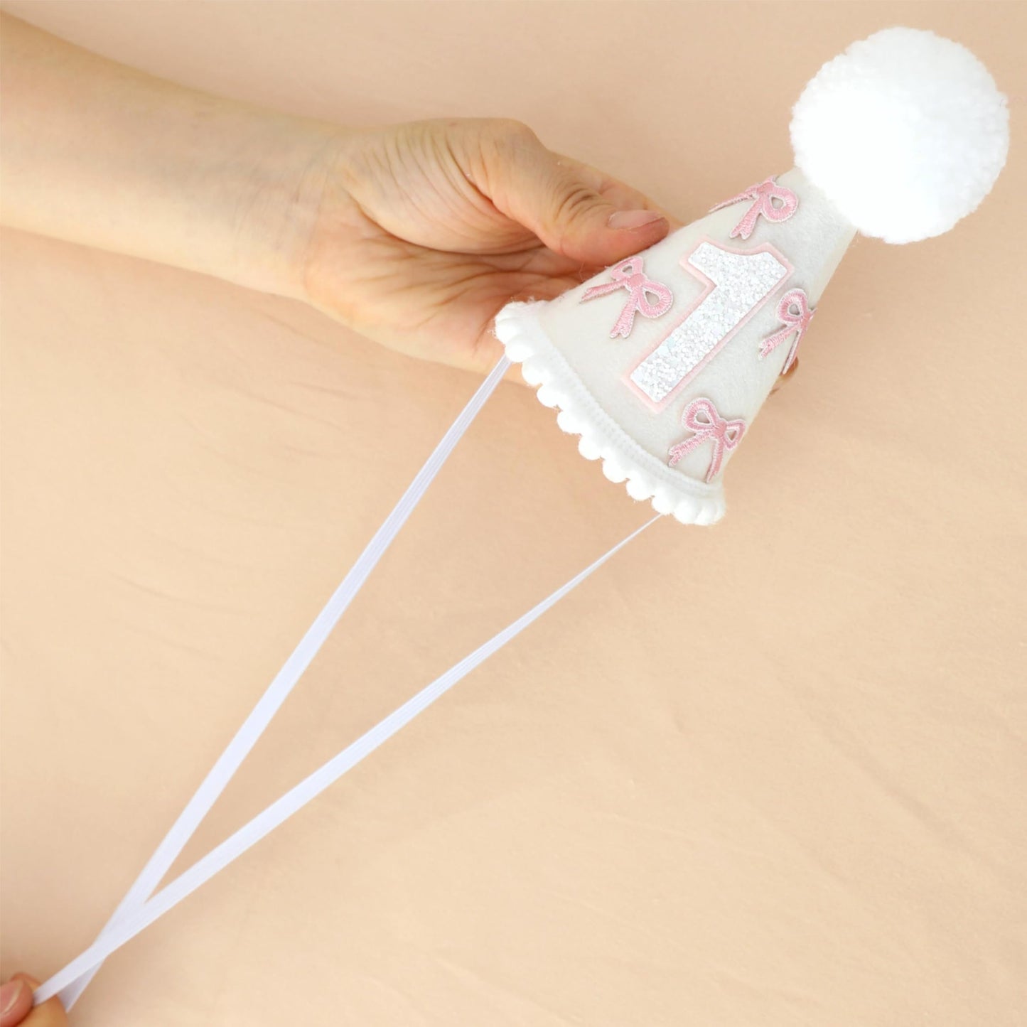 Ereniko White Pink Bow Party Hat First Birthday Hat Girl 1 Birthday