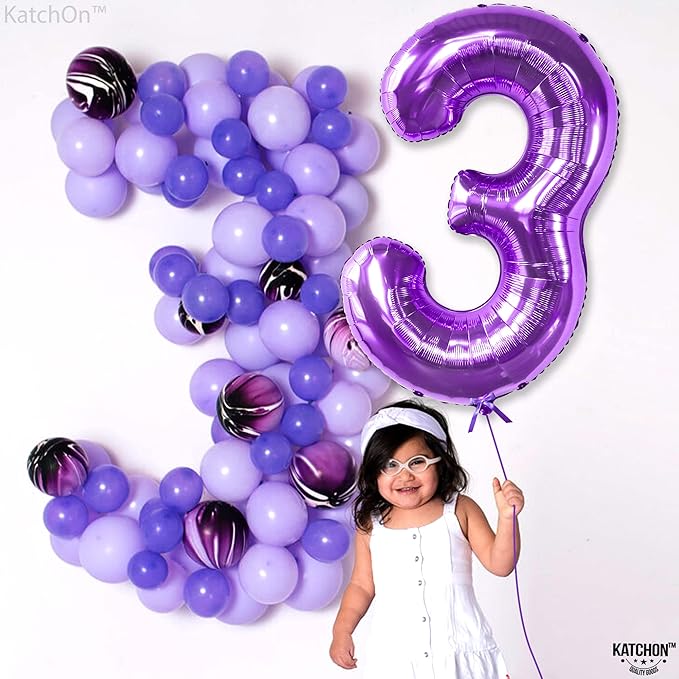 KatchOn, Giant Purple Number 3 Balloon - 40 Inch | 3rd Mylar Foil
