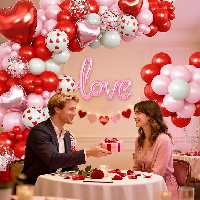 Valentines Day Balloon Arch Garland Kit Red Pink White Heart Shaped