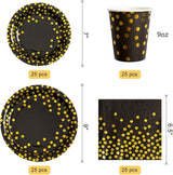 HOMIX Black and Gold Party Supplies 175 Pieces Disposable Black Paper