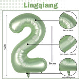 40" Balloon Number 2 Sage Green, Large Foil Number Balloons Set 0-9,