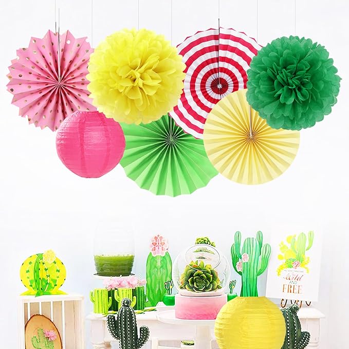 Hawaiian Pink Green Yellow Party Decorations 20pcs Aloha Paper
