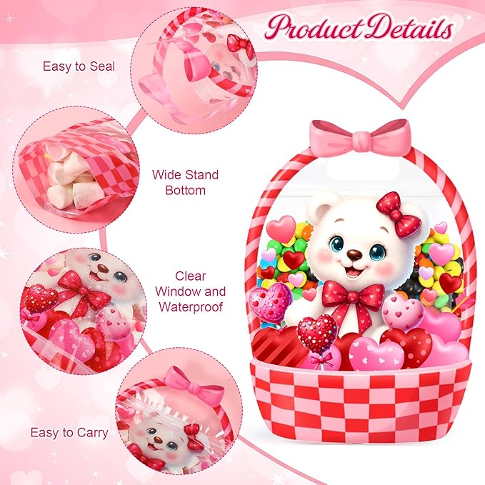 25 Pcs Valentine's Day Gift Bags Valentine Bear Treat Bags with