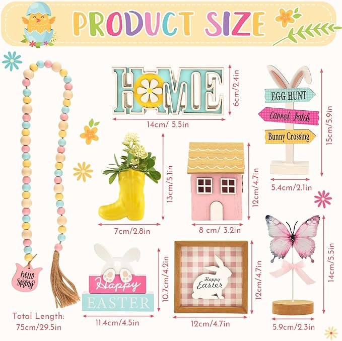 Spring Easter Decorations 8 Pieces Tiered Tray Decor Set Cute