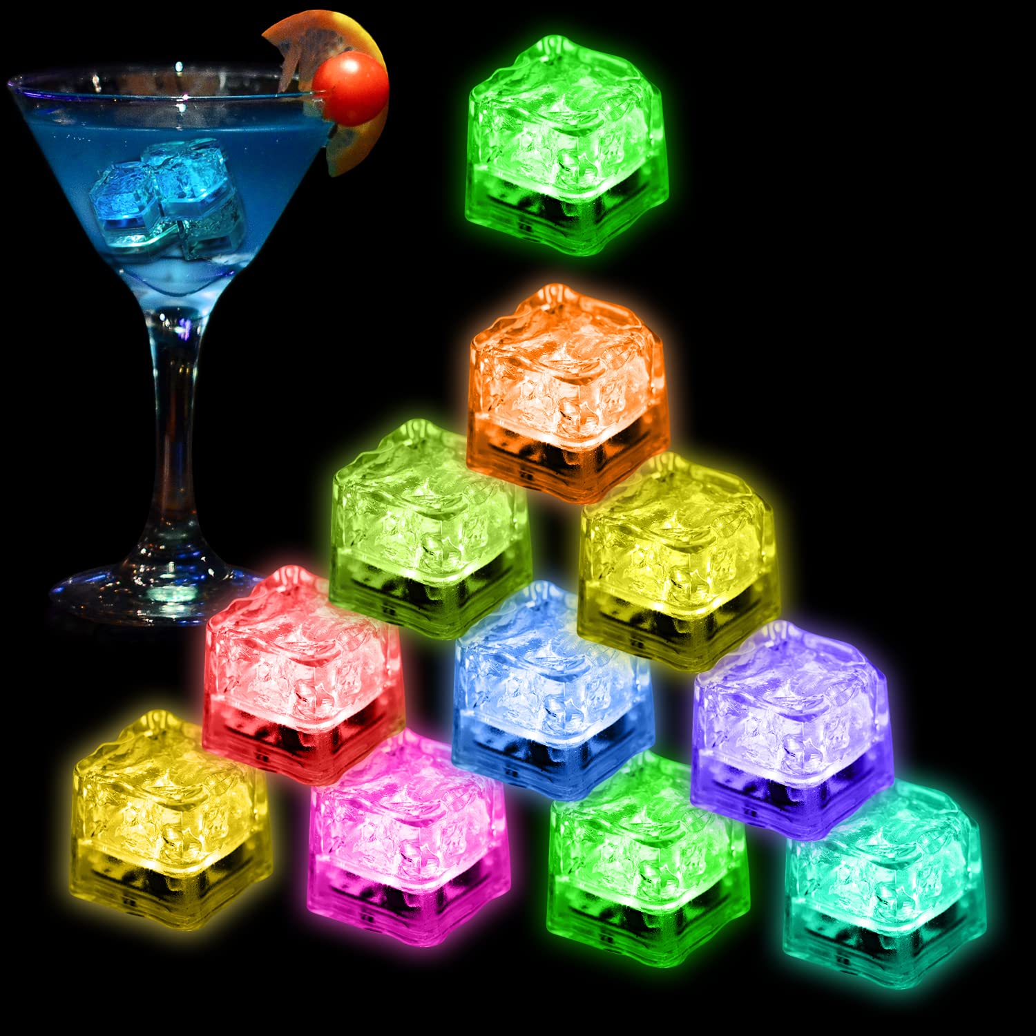 Light Up Led Ice Cubes - 24 Pack Multi Color Glow in the Dark,