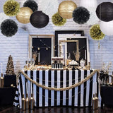 Black Gold Party Decorations, Black Gold Paper Lanterns and Pom Poms