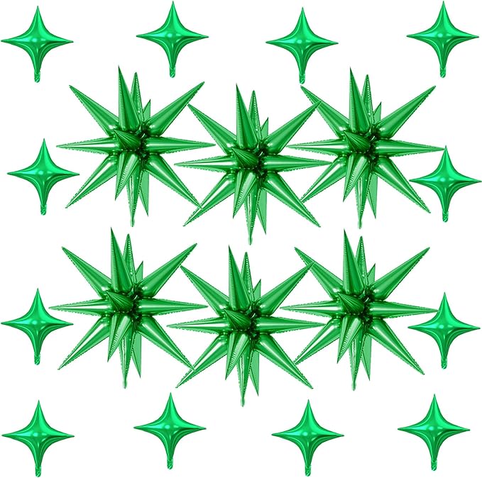 18 Pcs Green Star Balloons, Green Balloon with 6 Pcs 22-Inch