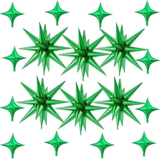 18 Pcs Green Star Balloons, Green Balloon with 6 Pcs 22-Inch