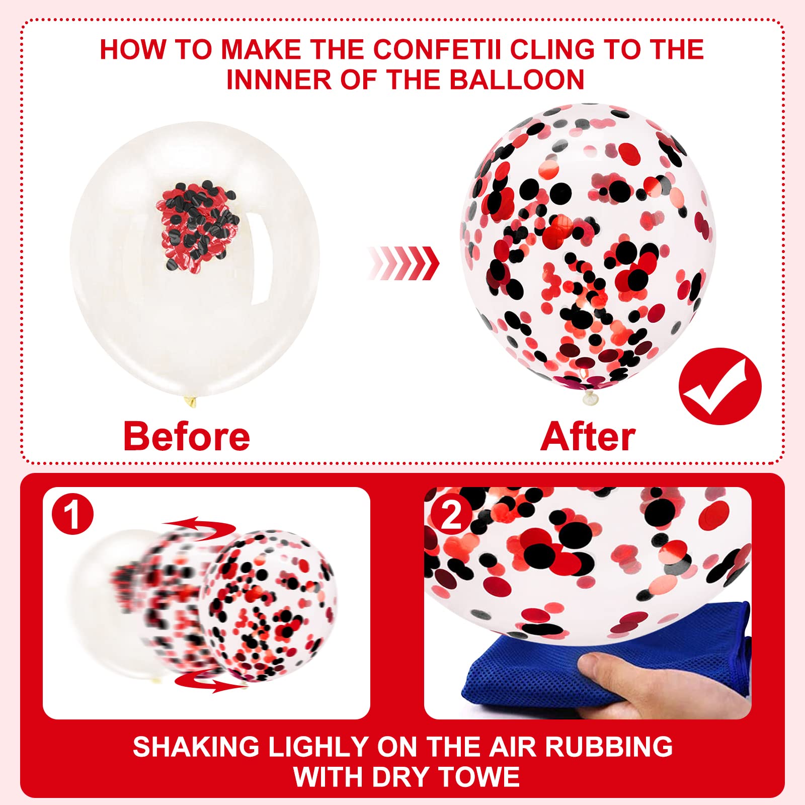 130PCS Red Black White Balloon Garland Arch Kit, 12 10 5 inch Red and