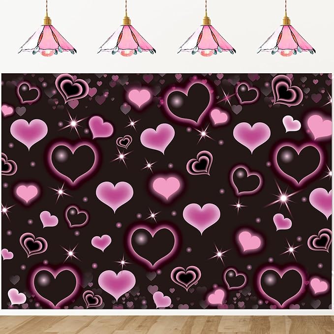 Pink Black Heart Backdrop Pink Heart Valentine's Day Photography