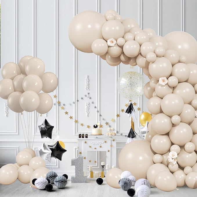 104pcs Sand White Balloons - 18/12/10/5 Inch Cream Beige Neutral