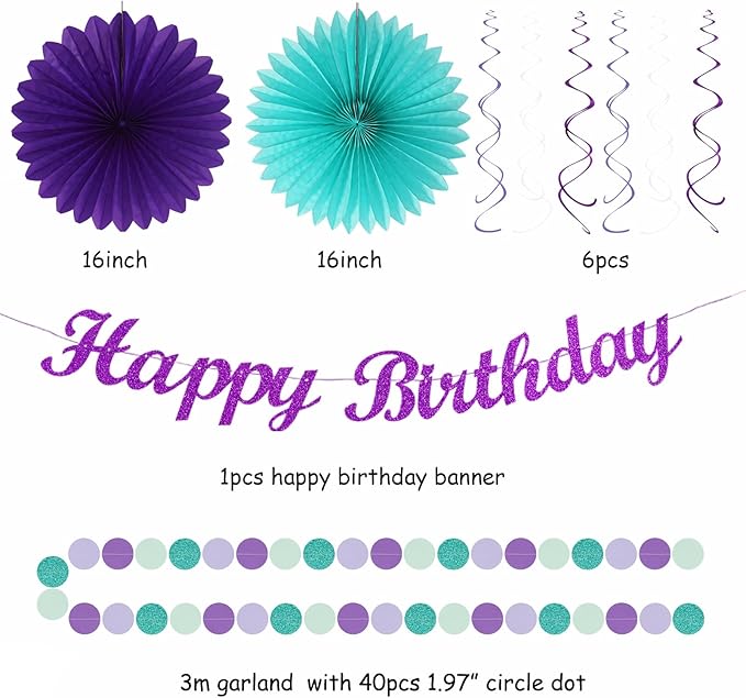 Teal purple Lavender Girl Mermaid birthday Party decorations 21pcs