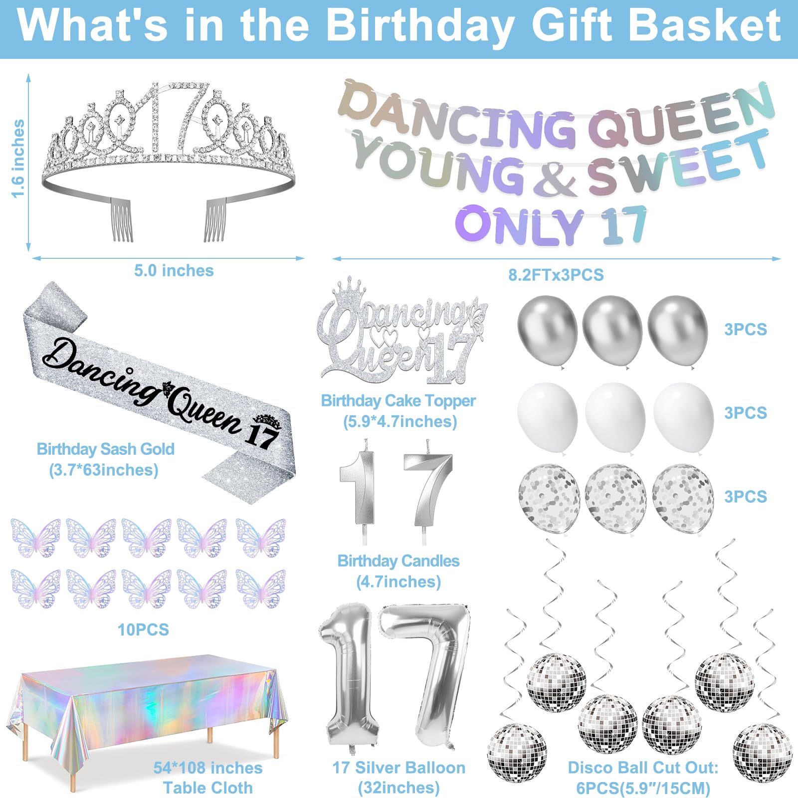 34pcs Dancing Queen Party Decorations 17,Dancing Queen Banner,Silver