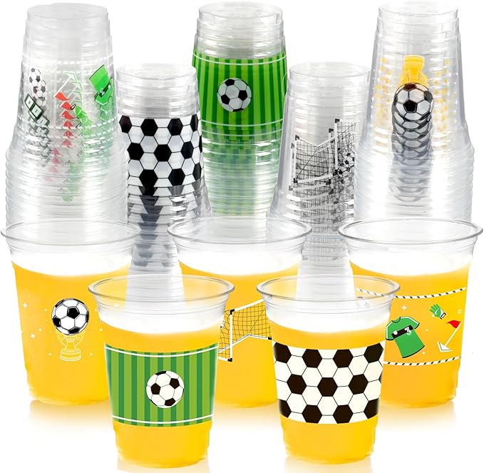 100Pcs Soccer Party Decorations Cups, 12 OZ Disposable Plastic