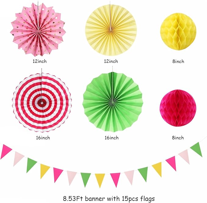 Hawaiian Pink Green Yellow Party Decorations 20pcs Aloha Paper