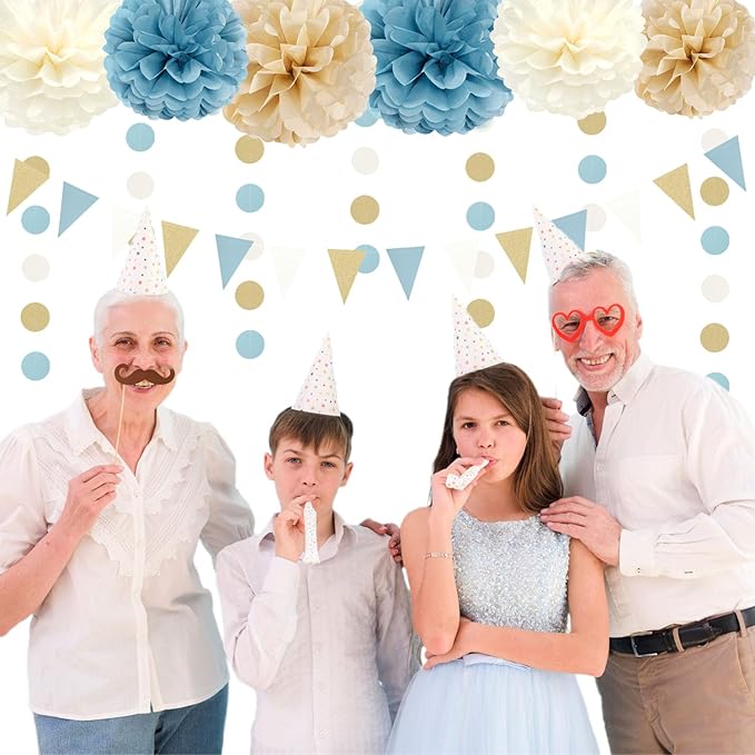 Light Dusty Blue Beige Champagne Boho Party Decorations 23pcs Baby