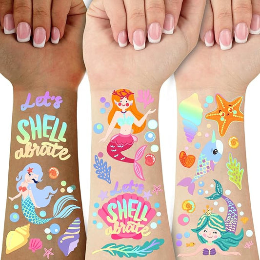 Mermaid Temporary Tattoo for Kids Under the Sea-76 Glitter Style Cute