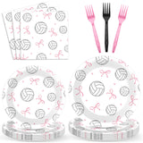 96PCS Volleyball and Bow Party Paper Plates and Napkins for Sports