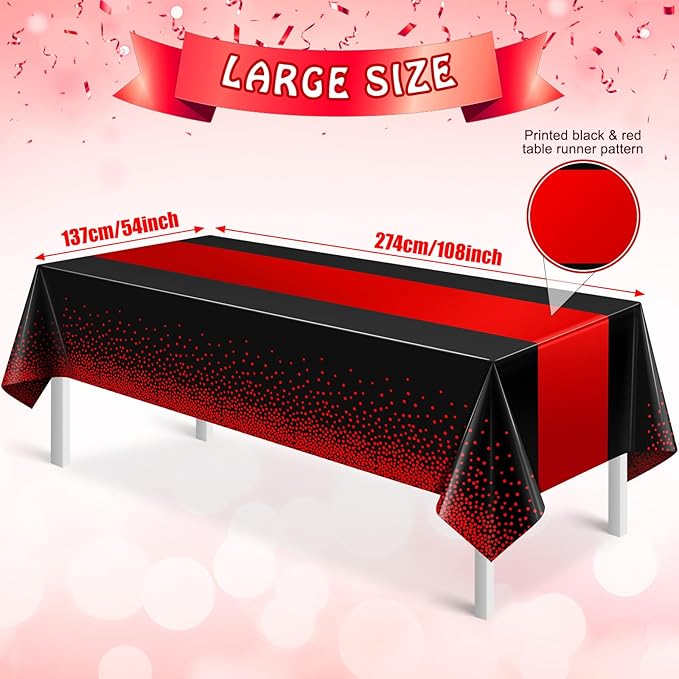 MASHAN 12Pcs Black and Red Tablecloth Party Decorations,Plastic Black