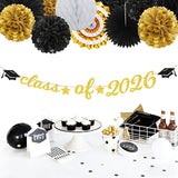 Black Gold Party-Decoration Graduation Banner - 14pcs Kits Cap