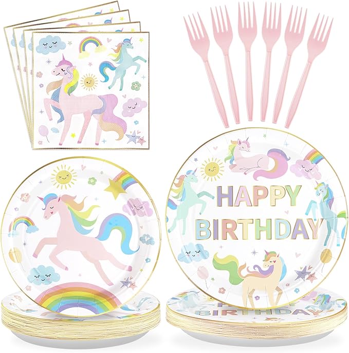 96Pcs Magical Pastel Unicorn Birthday Party Decorations 350 GSM
