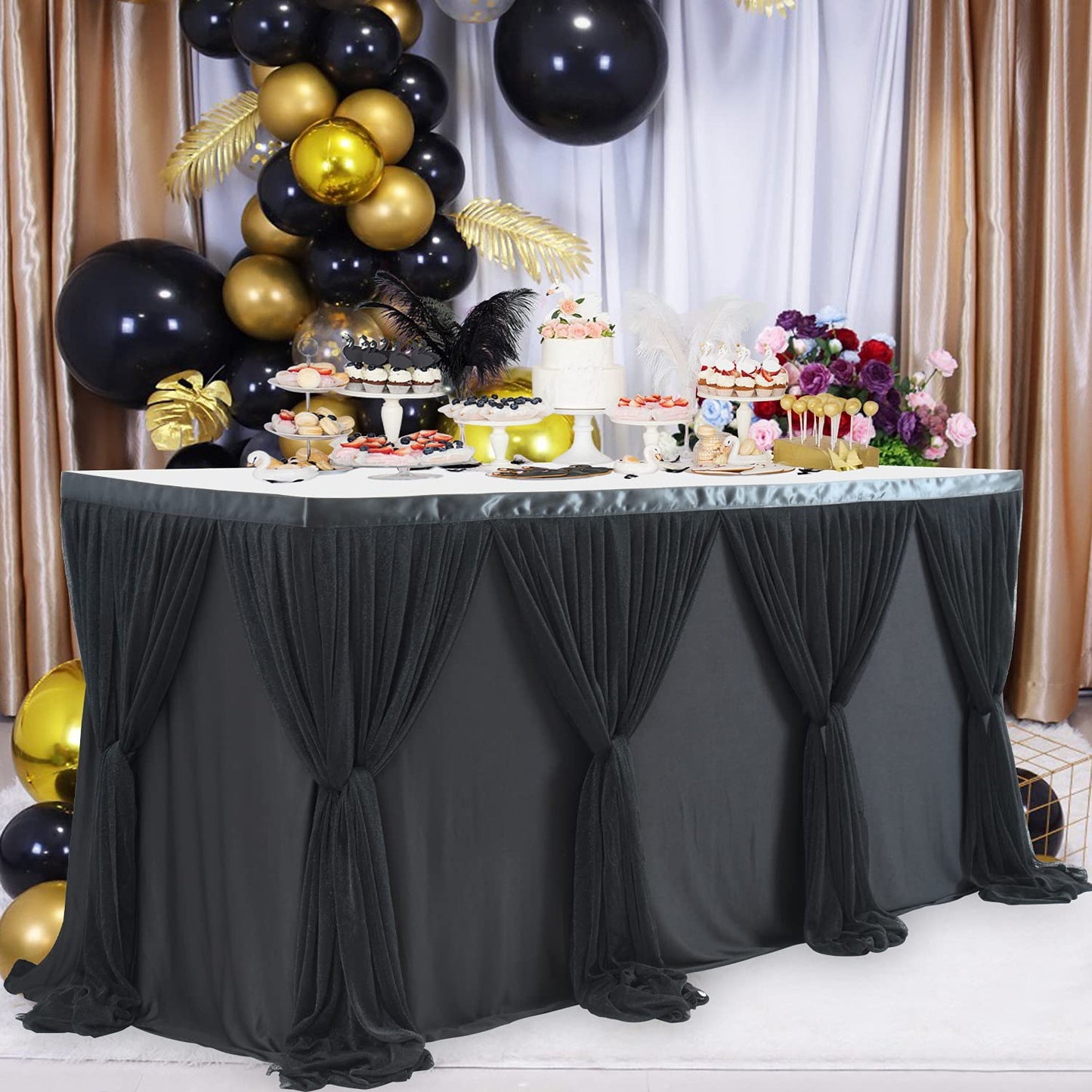 6ft Black Table Skirt for Birthday Party Ruffle Tutu Table Skirt Tulle