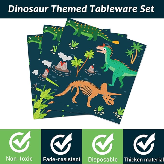 96PCS Dinosaur Tableware Set Fossil Dinosaur World Dinnerware