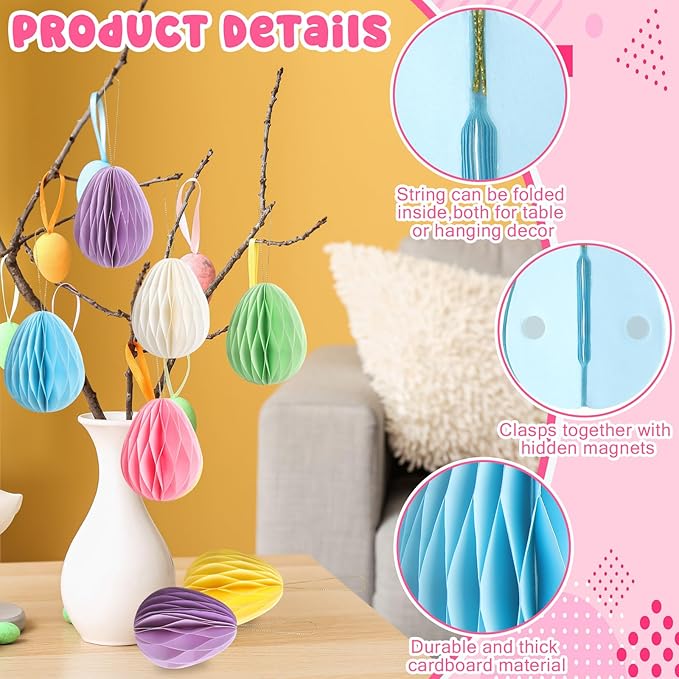 16 Pcs Easter Decorations Eggs Hanging Ornaments Paper
