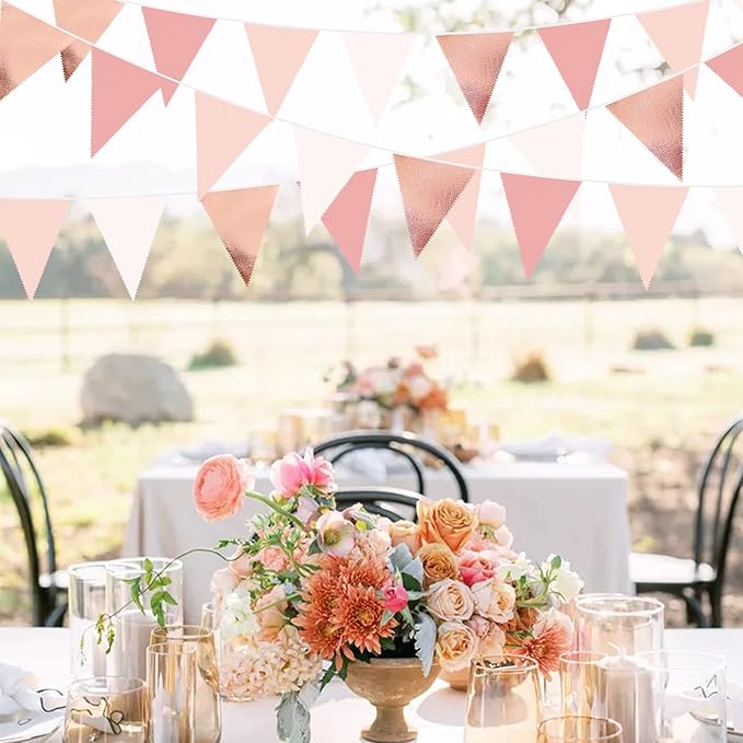 32Ft Rose Gold Party Decorations Dusty Blush Pink Pennant Banner