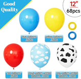68Pcs Red Yellow Blue Toy Balloons 12 Inch Light Blue Cloud Cow Print